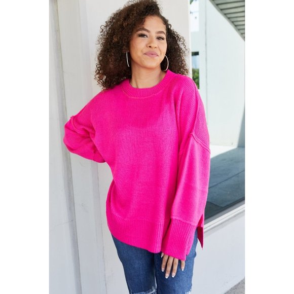 Davi & Dani Sweaters - Davi & Dani Hot Pink Reverse Seam Sweater